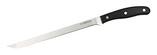 Fackelmann Nirosta cuchillo jamonero para cocina profesional 33cm, Cuchillo para Cortar jamón 39cm, cuchillo jamonero plástico Pom-Acero, Negro e Inoxidable