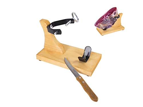 M MOONLIGHT JAMONERO tabla soporte Mini para Centros de jamón Serrano e Ibérico deshuesado + Cuchillo de regalo – Jamonero mini + Cuchillo – tabla de corte jamon.