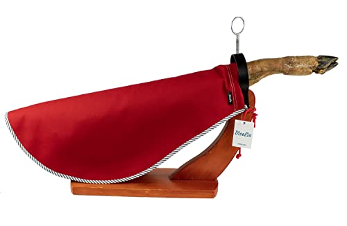 Cubre Jamón Rojo con Vivo de Rayas al rededor, con forma redondeada. Protector para Jamón o Paletilla (C-J-Roj_Rayas)