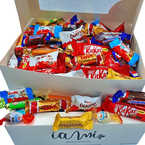 Surtido de Mini Chocolates de 100 Unidades | Caja Gourmet Chocolates MINI I Versiones Miniatures de Kit Kat, Toblerone, Kinder Bueno, Twix, Snickers, Kinder Chocolate, Shochobons, Mars [IAMI]